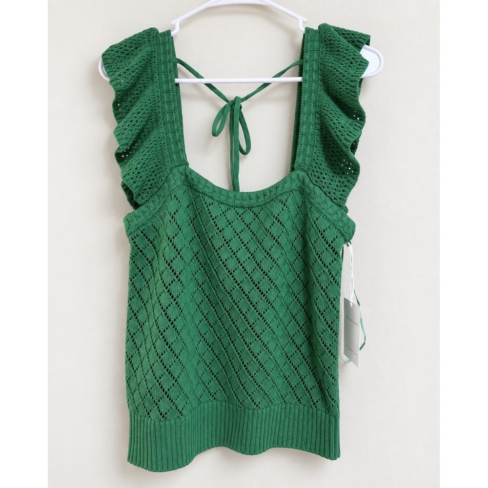 Free Assembly Womens Small Green Cotton Square Neck Flutter Sleeve Sweater Tank